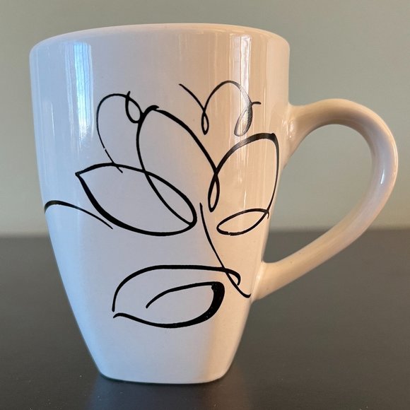 Set of 2 Magnolia Flower Black on White Ceramic Mugs by Envision Studio - Picture 2 of 6